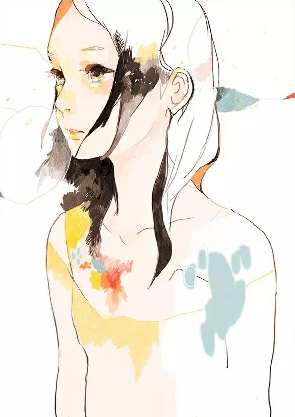 日本插画师たえ清新的少女肖像插画