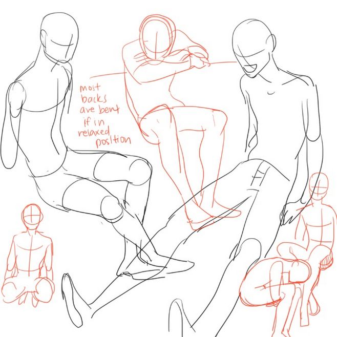 (10)俯视情况下人物腿部与脚掌显示较小,处于放松坐姿时身体可稍微向