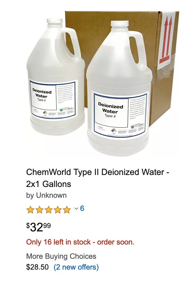ChemWorld Type II Deionized Water - 2x1 Gallons