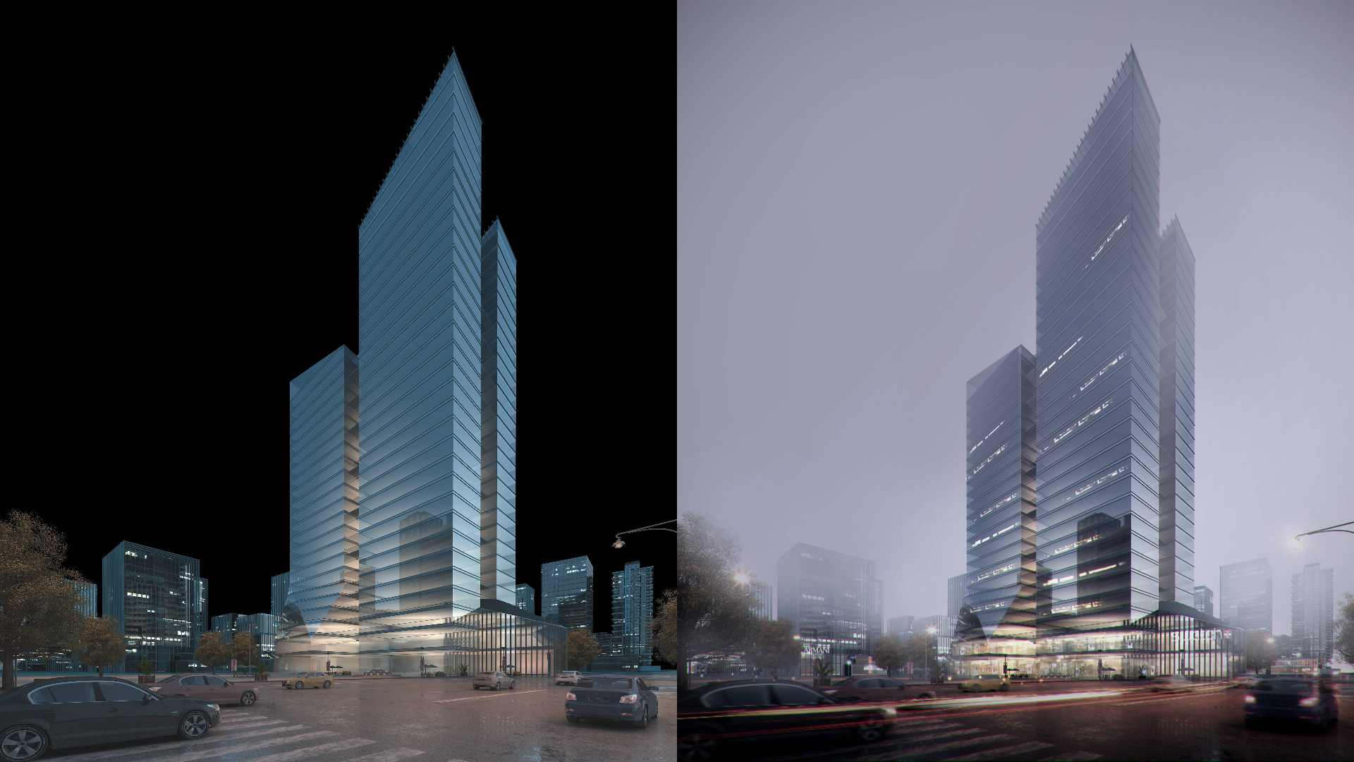 【ps】室外建筑表现建筑效果图渲染后期教程-高级紫色大雾半夜经