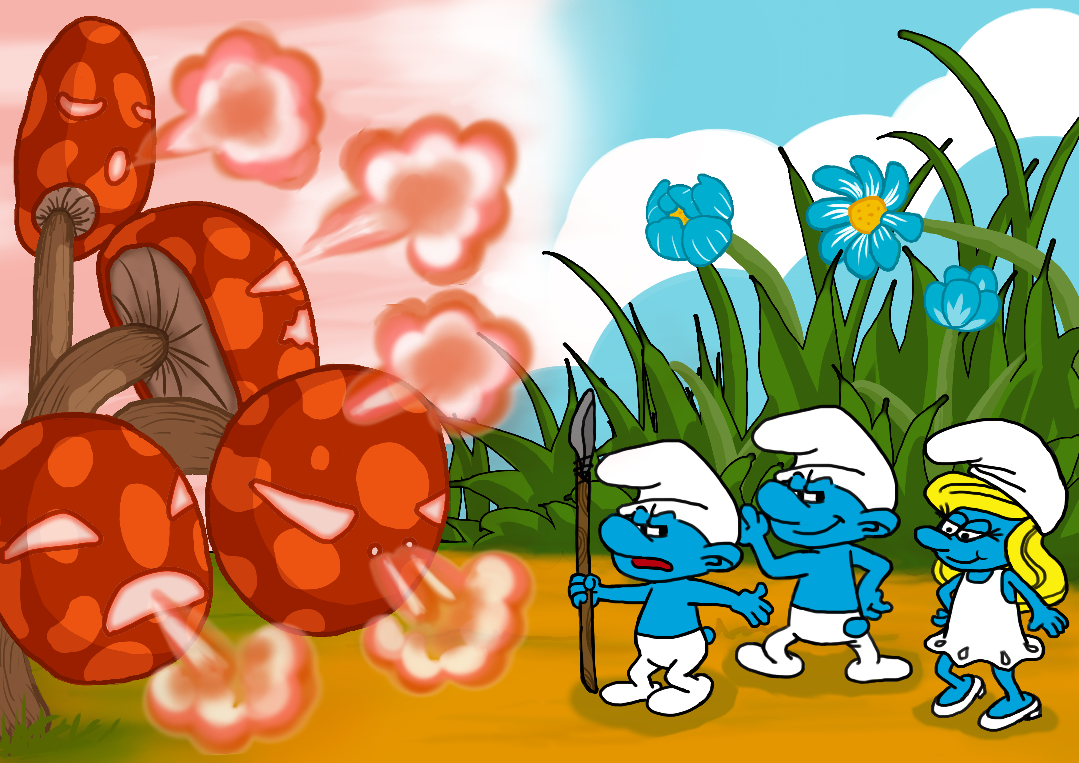 红蓝pk蓝精灵探险喷射蘑菇