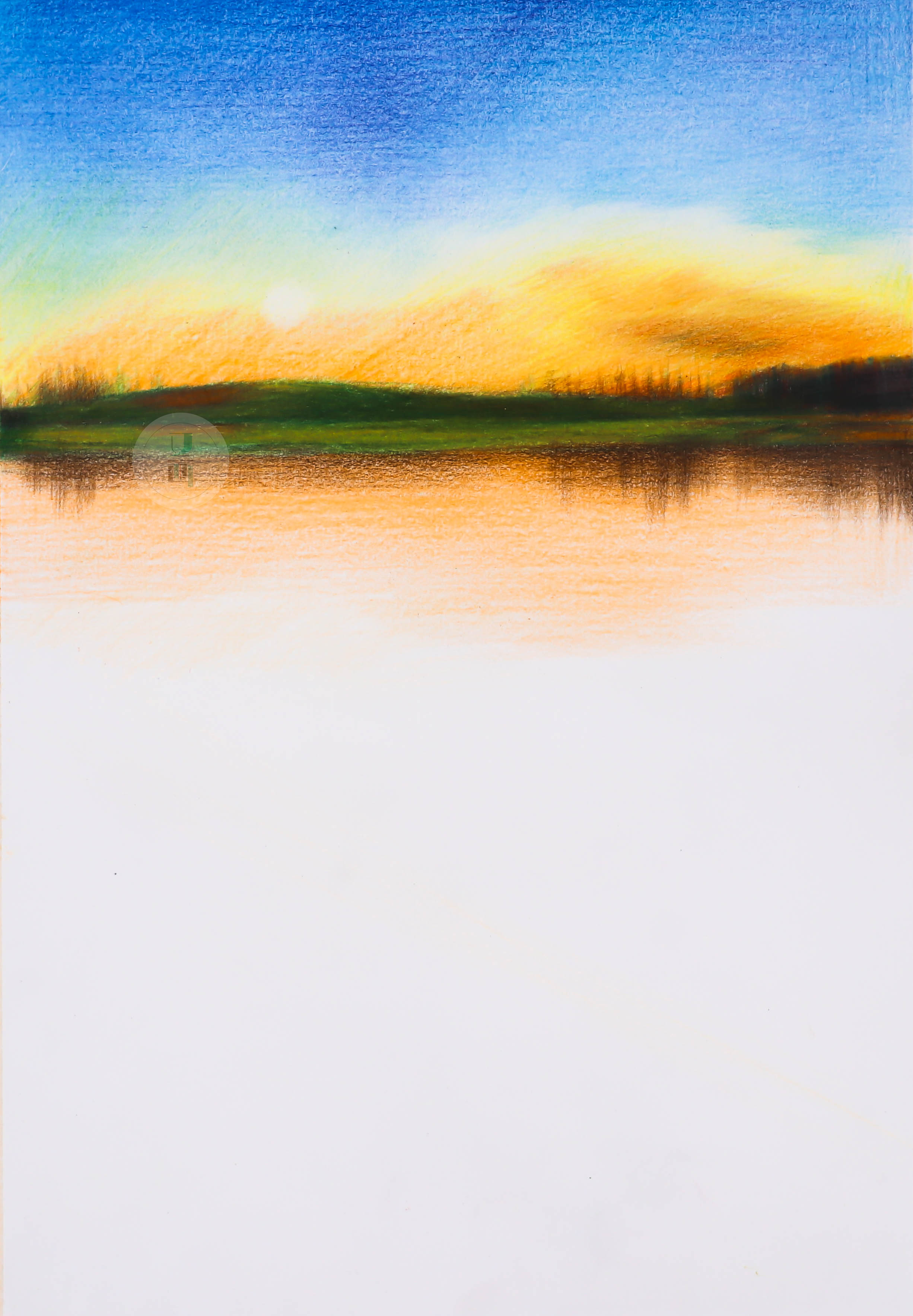 彩铅风景教程夕阳连积水边色满秋空