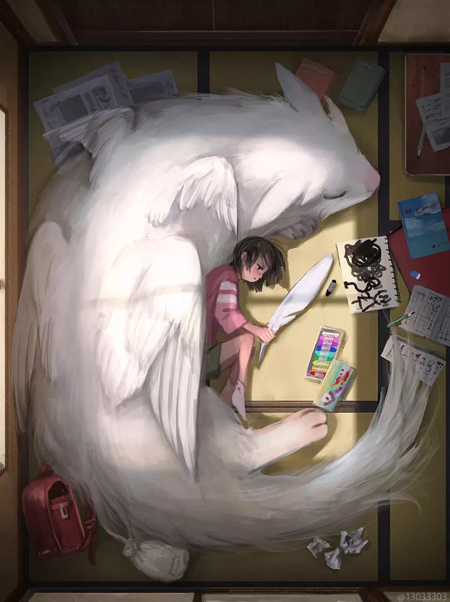 一位低调的日本插画师笔下的软萌巨型动物