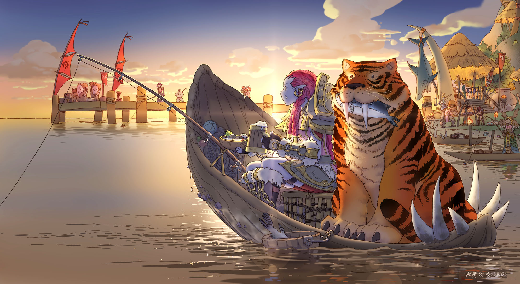 大黄咬人画的在葬影村海滨下竿