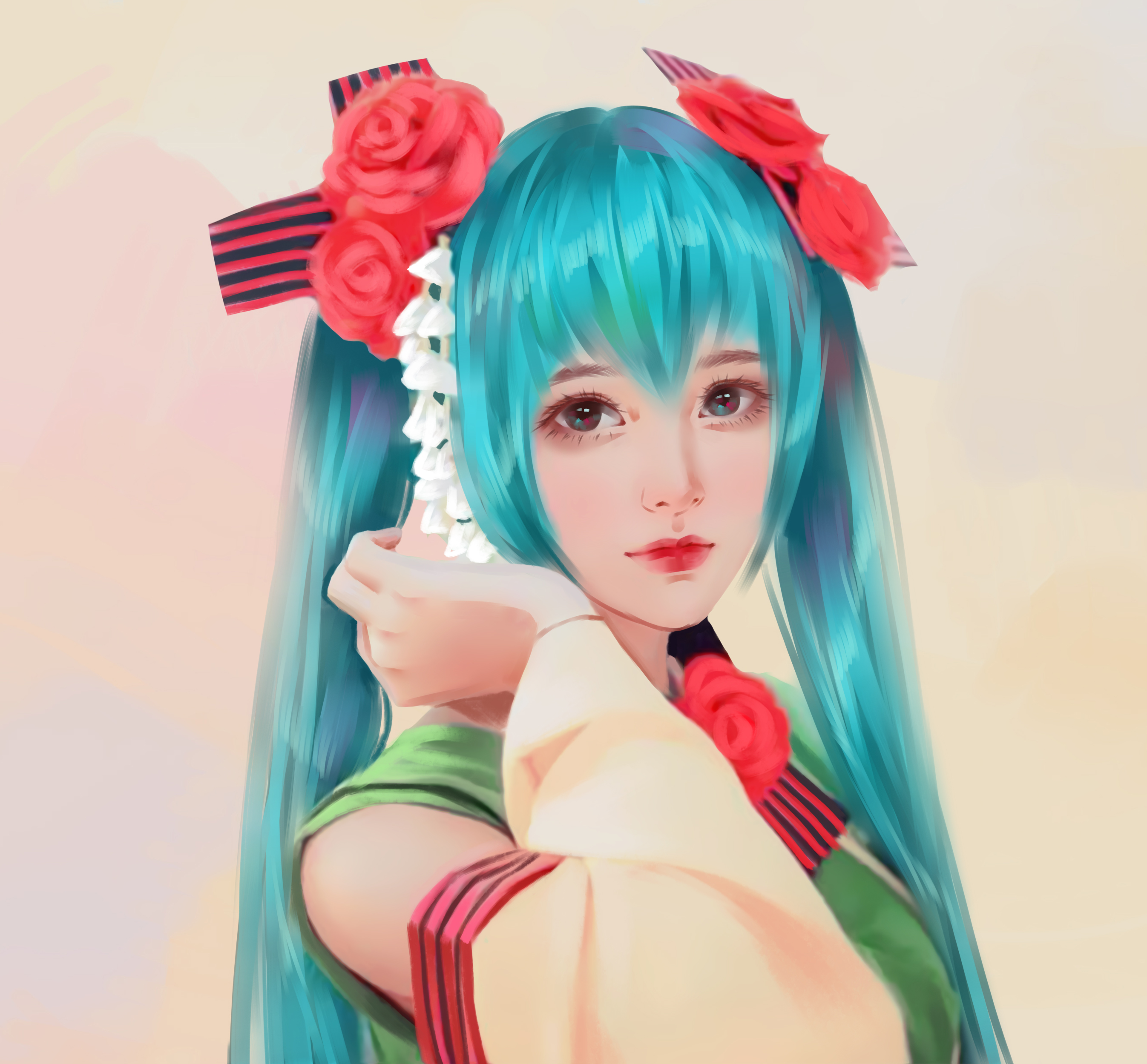 【初音未来原创】 写实厚涂,红配绿这样还比较顺眼.