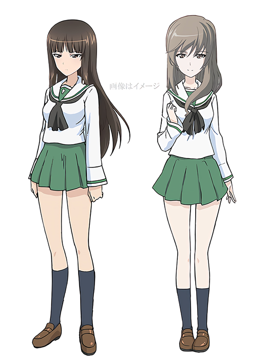 少女与战车太太组西住志穗和岛田千代都穿上了大洗女子学园的校服