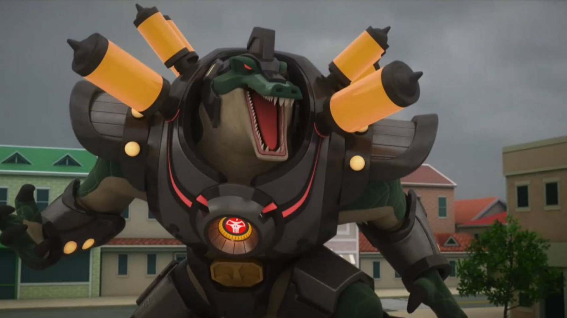 迷你特工队  鳄鱼怪兽见到吃的就一吞而进 连雷对付他都很费劲