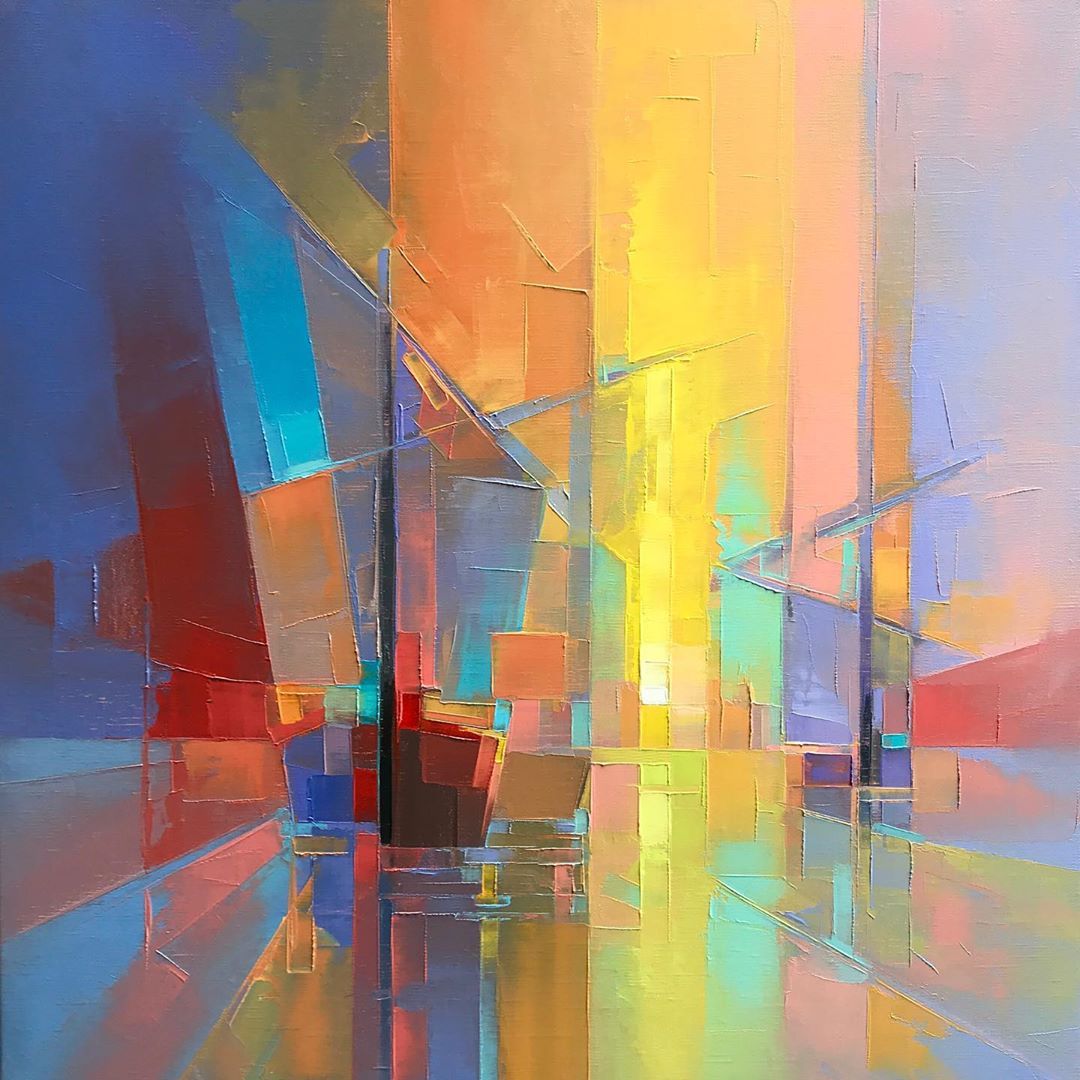 彩色抽象画,由像素化色板组成,想不想了解近视患者的世界?