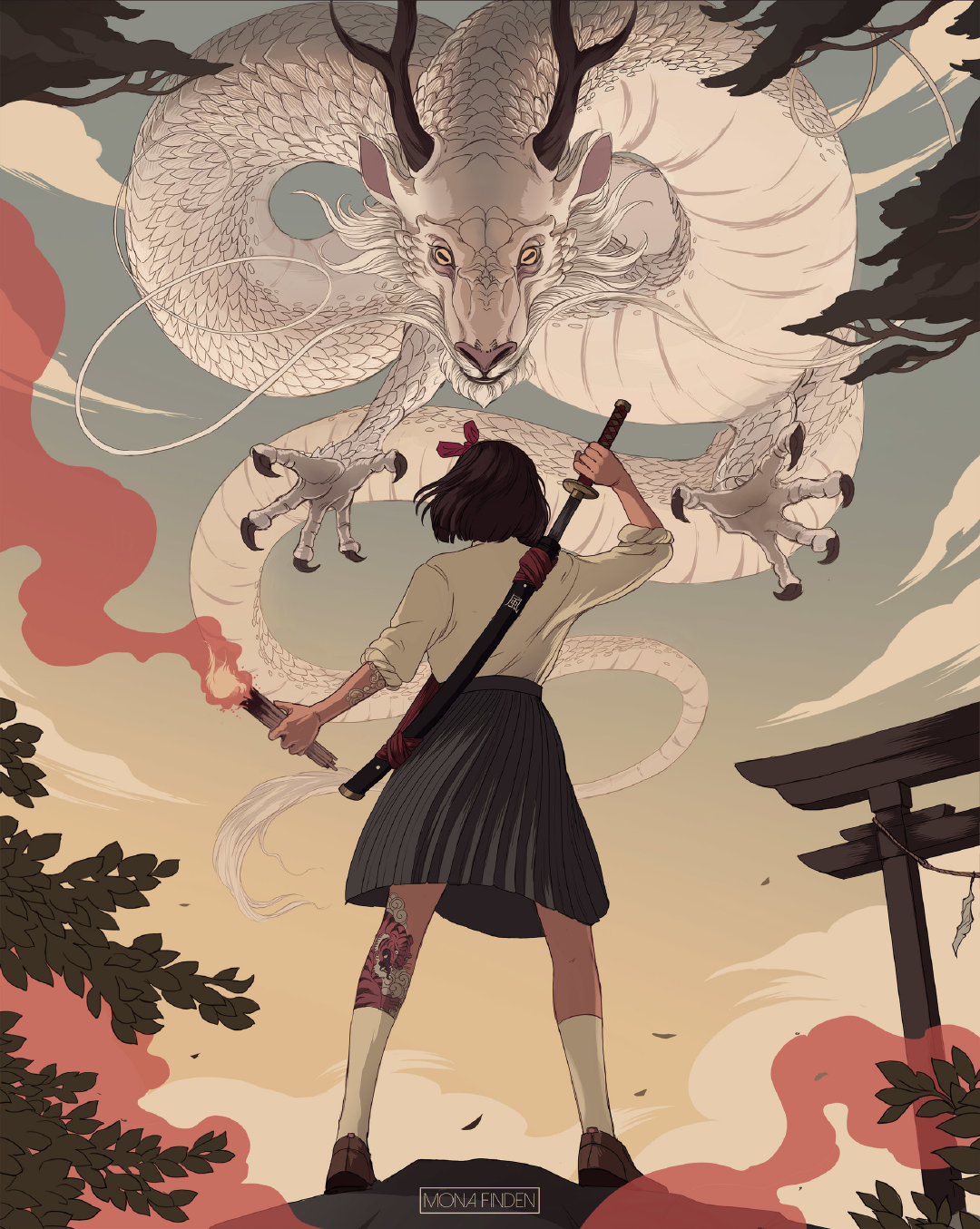 和风鬼神插画画面很有故事画师monafinden