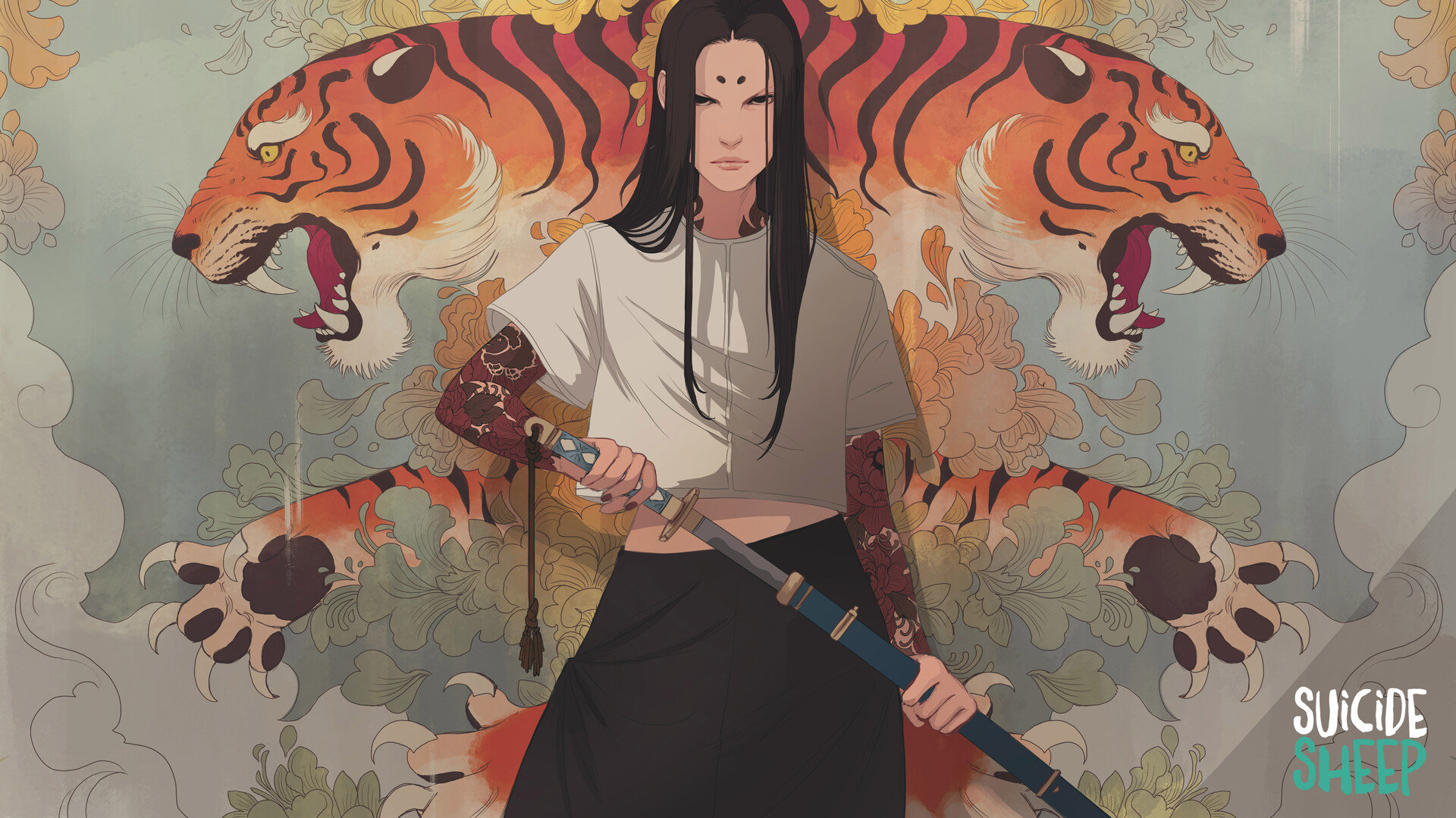 和风鬼神插画画面很有故事画师mona Finden