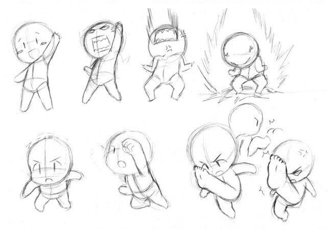 不同姿势动作的q版小人基础绘画练习素材