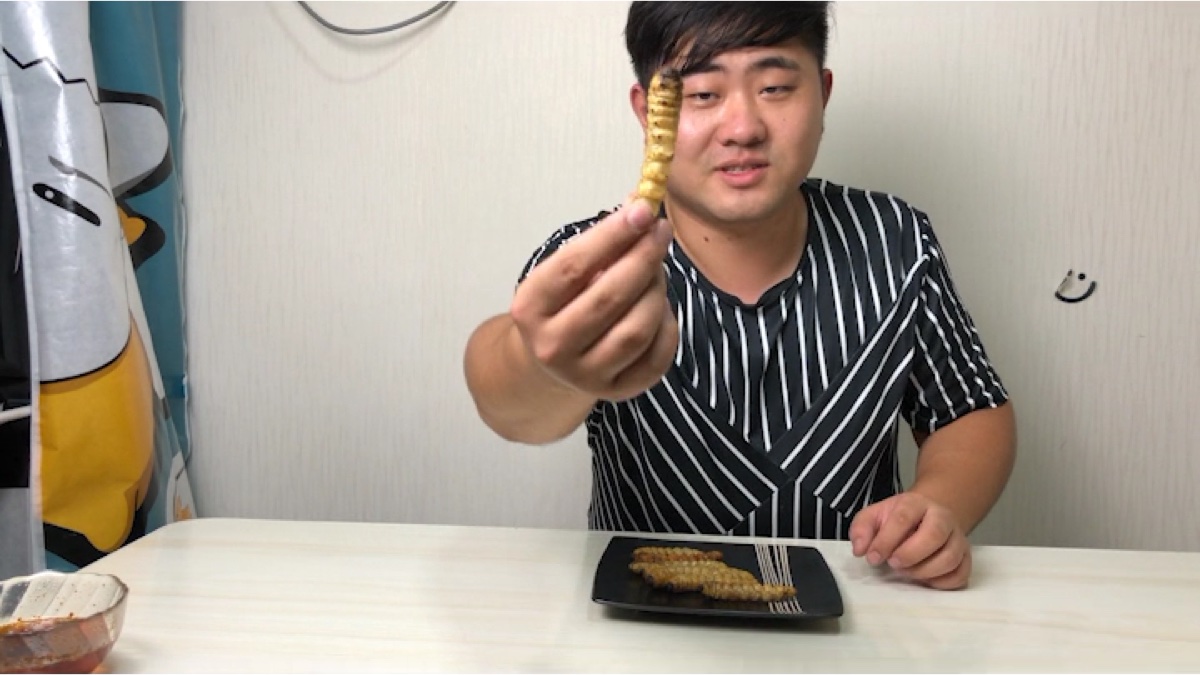 向贝爷致敬,安徽一小伙干吃大虫子嘎嘣脆