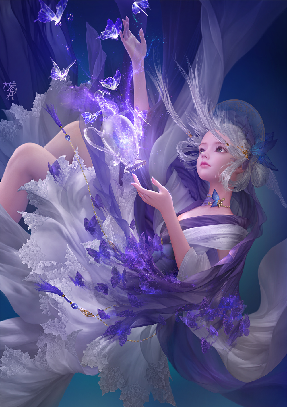 插画师大葱君作品集,清爽,秀美,神韵,犹如天使,大神级古风画师