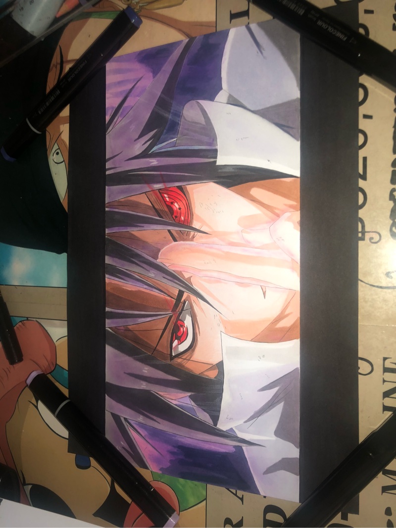 火影忍者马克笔手绘佐助超帅