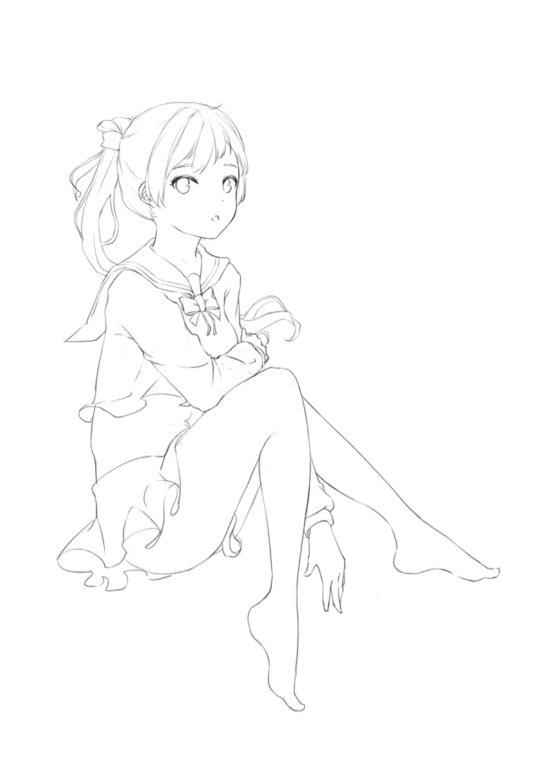 画师修炼模仿着anmi的风格画了线稿