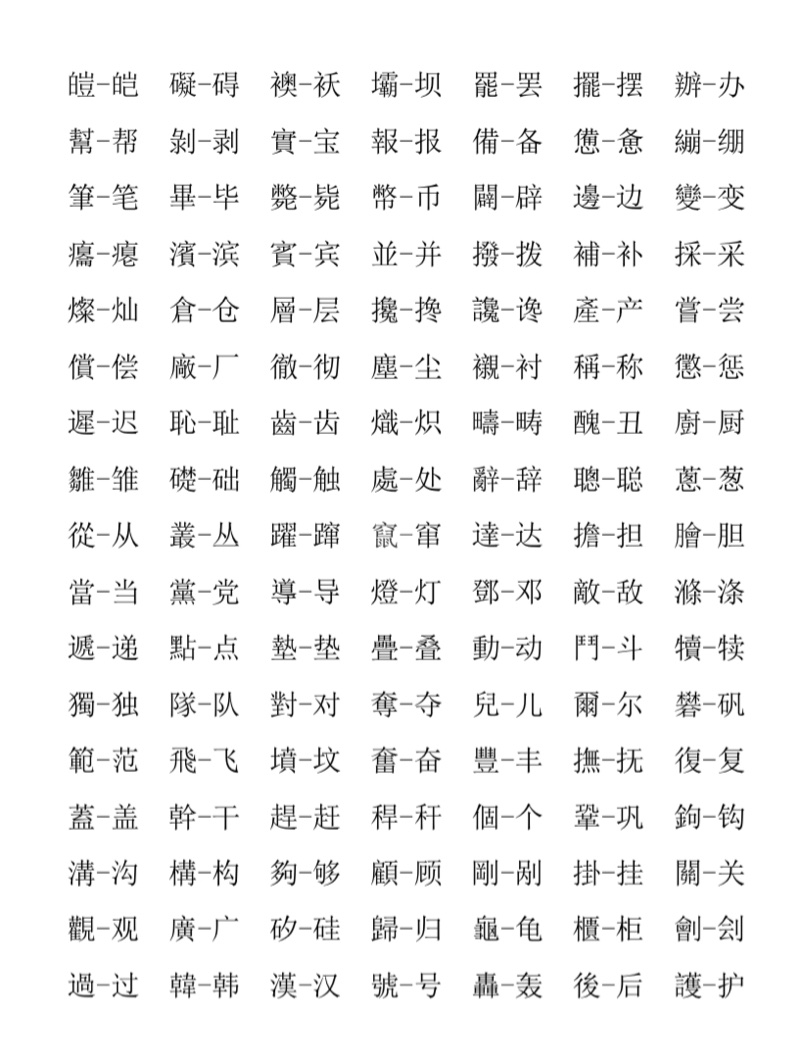 常用字的繁简对照表