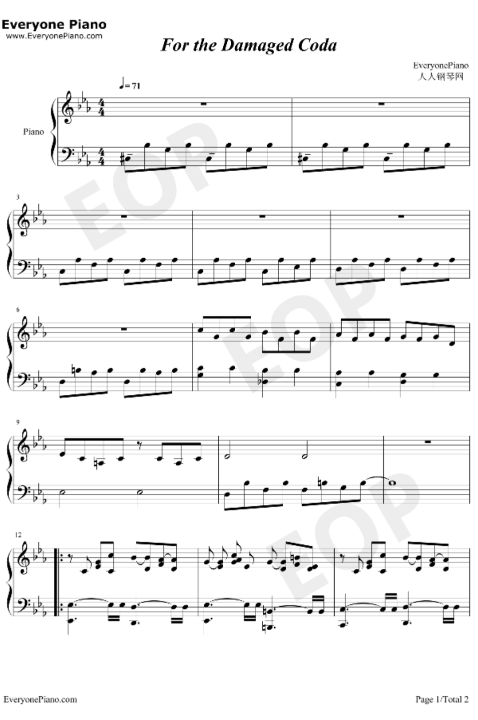 瑞克和莫蒂forthedamagedcoda的钢琴谱ωω