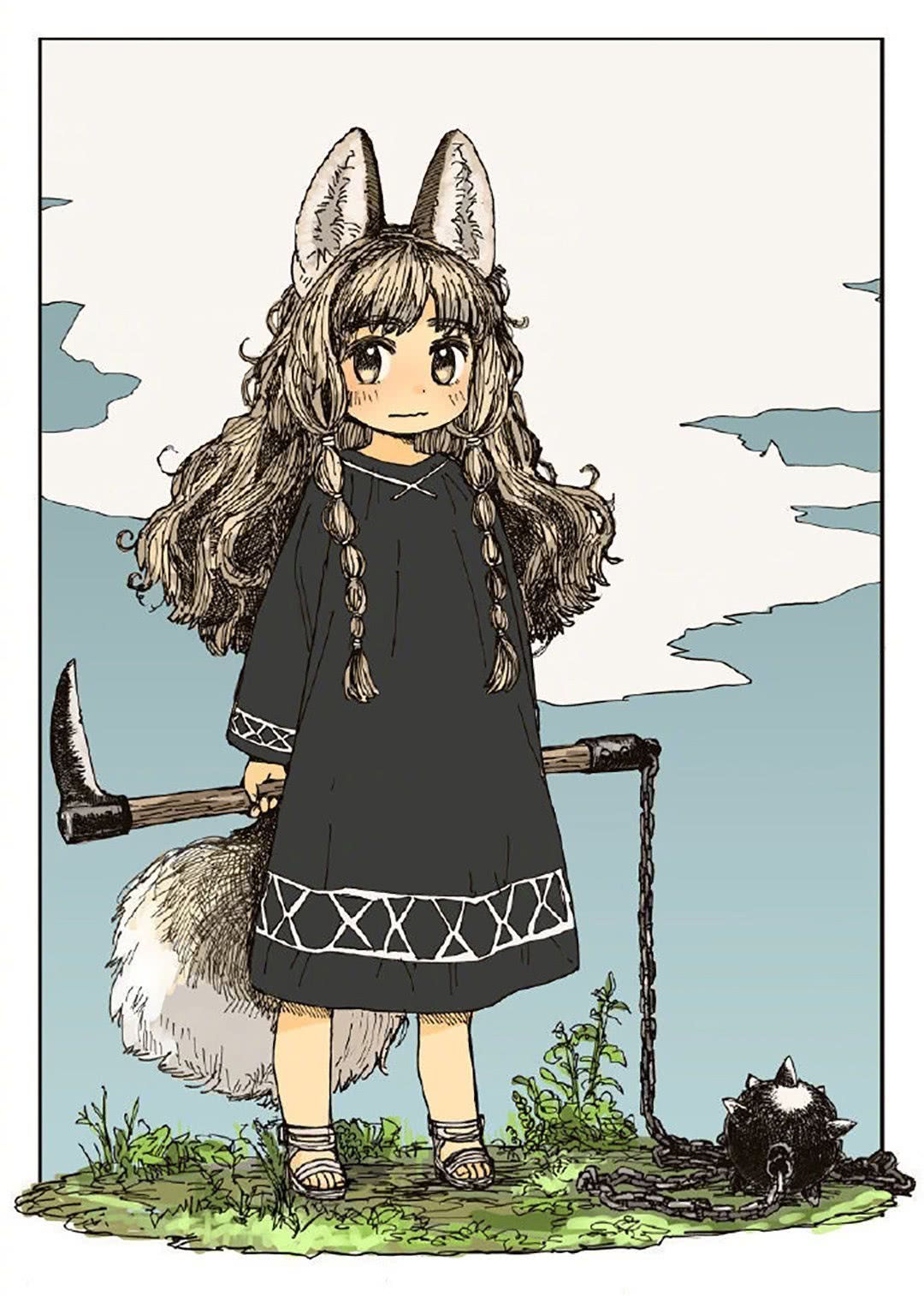 手绘兽耳娘形象插画时而安静时而呆萌画风童趣又可爱