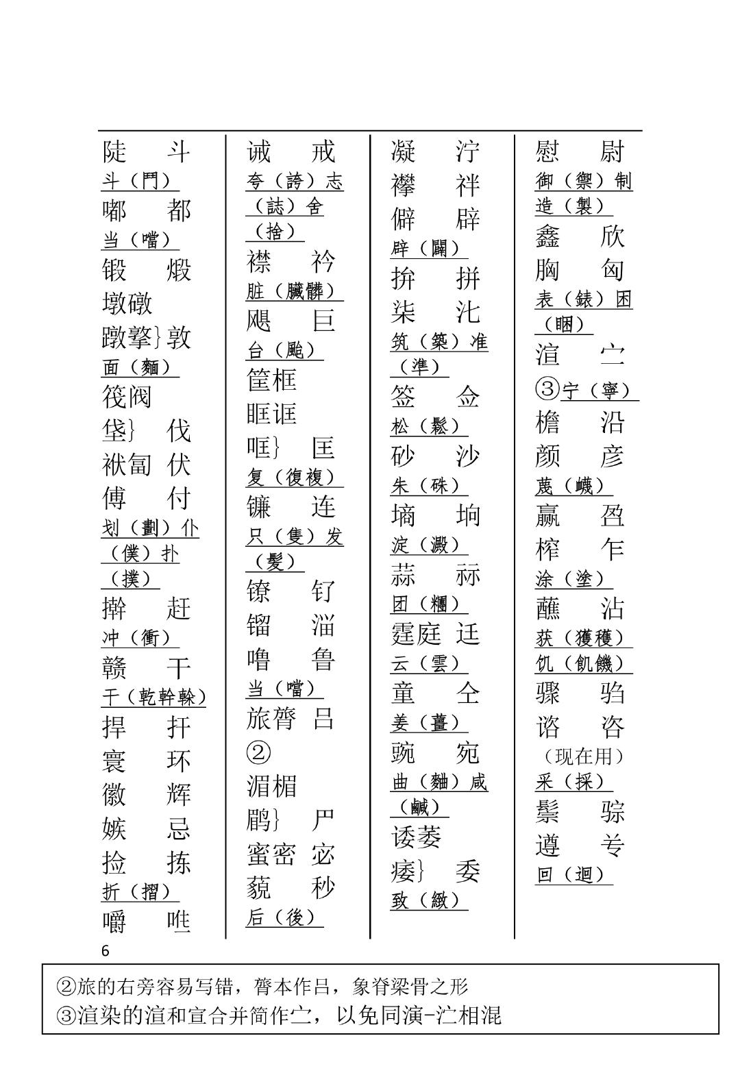 全网最全二简字表