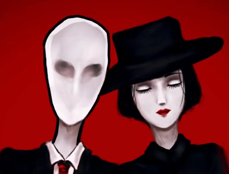 画圈画师修炼瘦长鬼影x雨中女郎