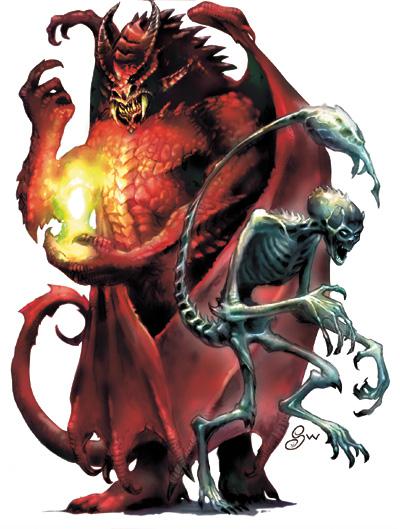devil, pit fiend魔鬼:深渊炼魔一对巨大的火红色双翼和如余烬般燃烧