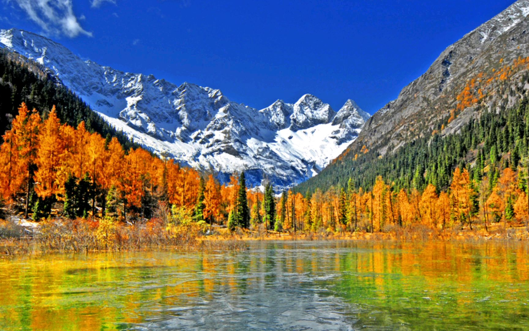 十月,川西高原层林浸染,川西集湖泊,森林,峡谷,草地,雪山和人文景观于
