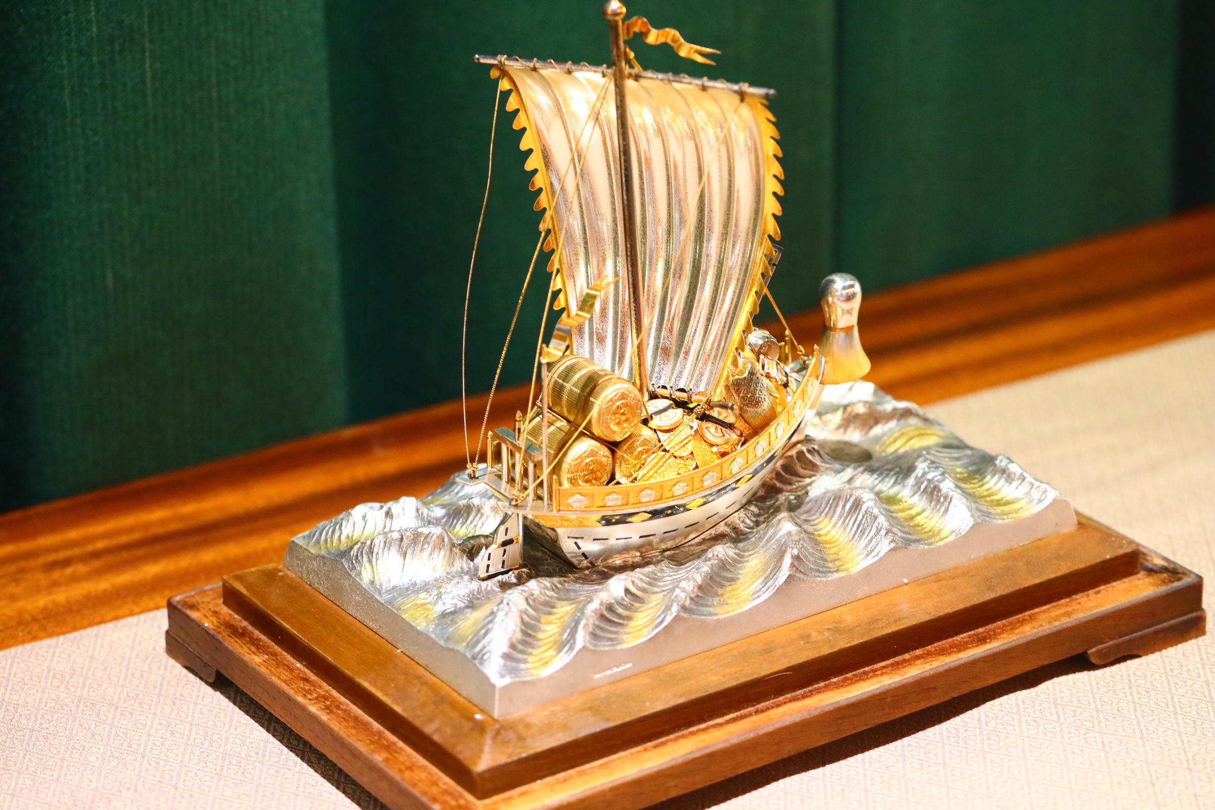 日本名匠武比古手工制作国礼纯银鎏金宝船