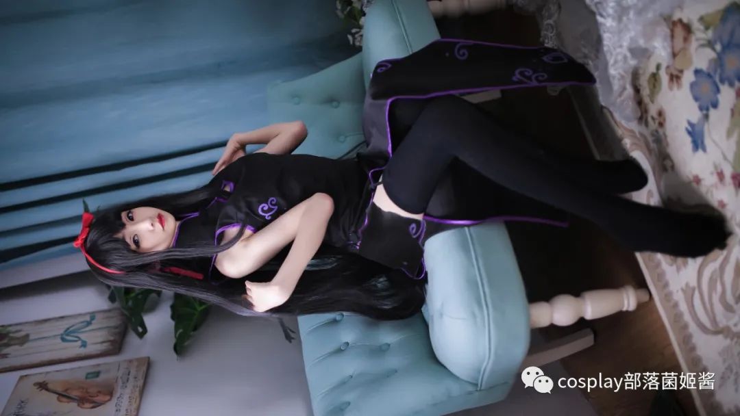 cos：魔法少女小圆丝质黑旗袍晓美焰cos正片@汐纸纸
