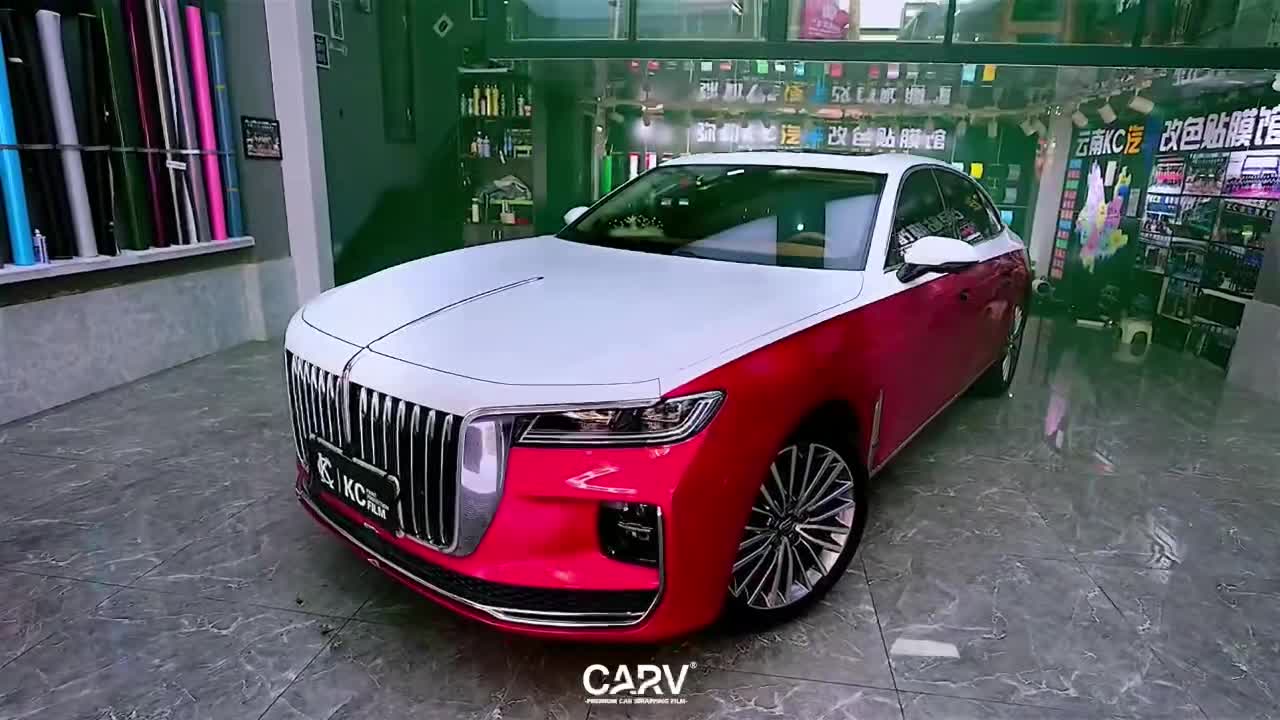 卡孚改色膜案例:红旗h9白金钻石白魅红 白金金属魂动红
