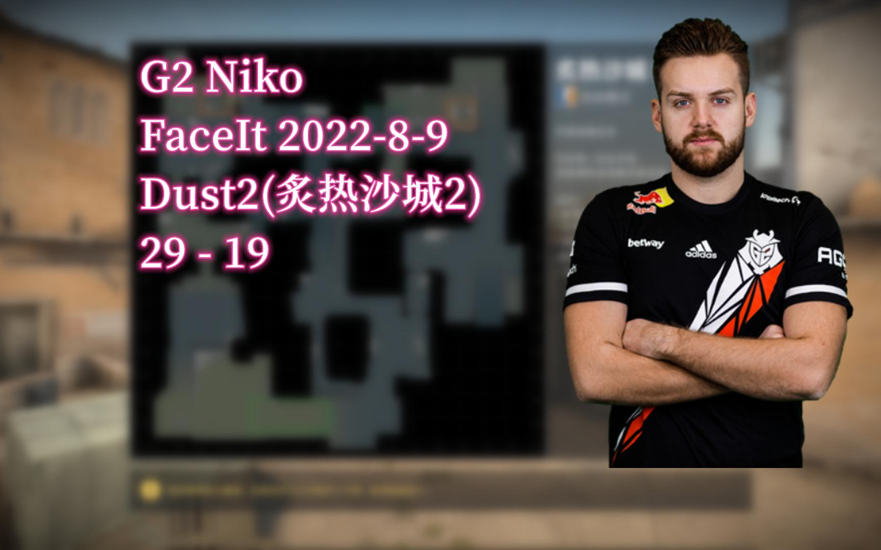 csgo g2 niko faceit 22-8-9 dust2 29-19