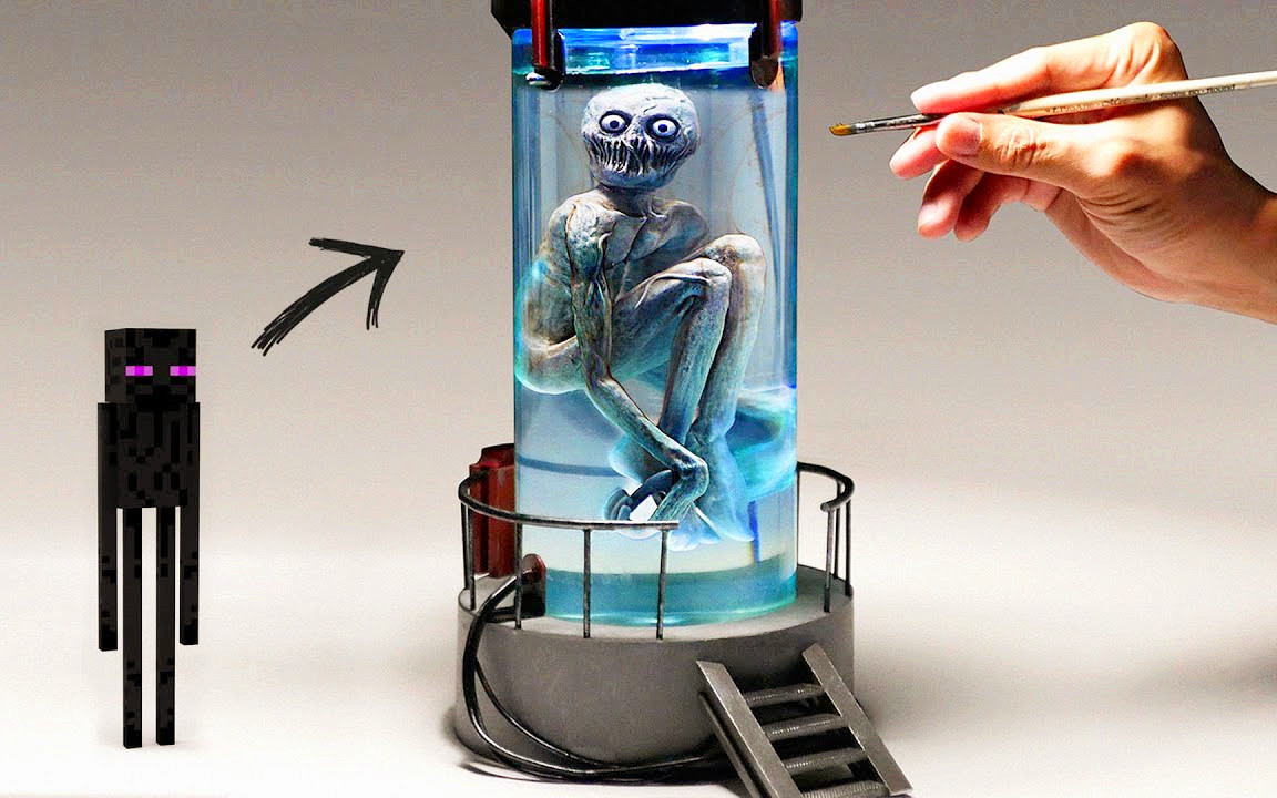 【手工】大佬制作《我的世界》实验室生物质罐中的末影人 写实风格
