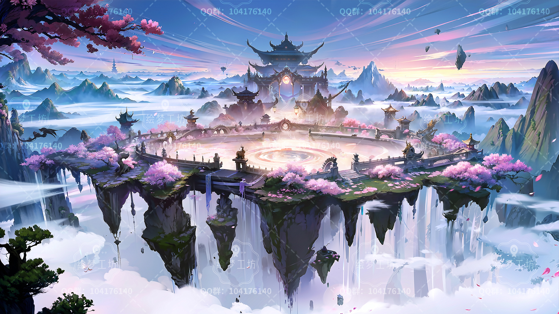 「绘梦工坊」ai绘画 仙侠场景《落樱宫》
