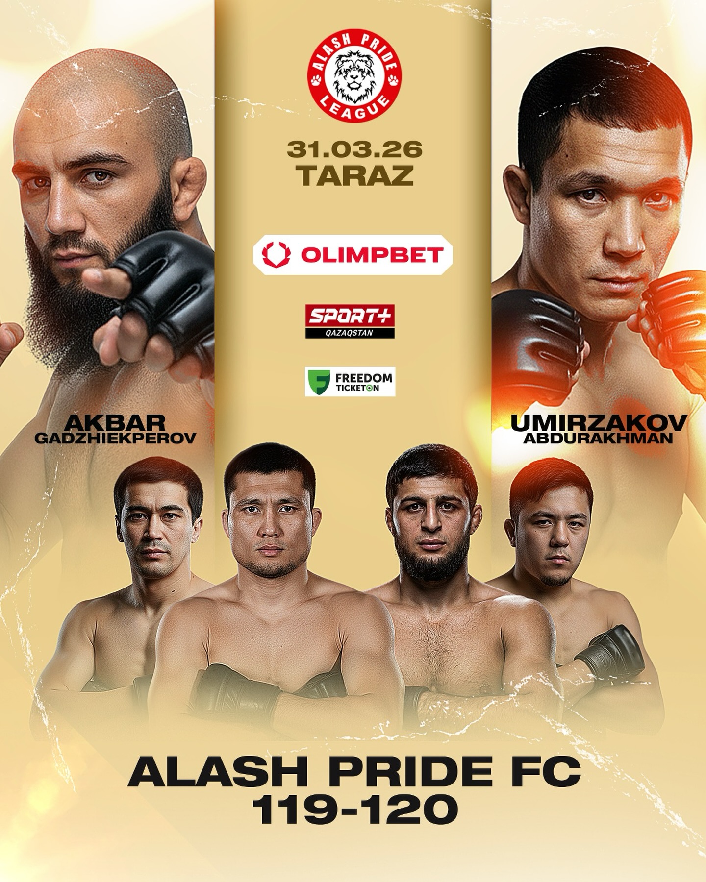 2026年3月31日Alash Pride 119 - 战报[赛后视频] Aydarov vs. Muradov | Alash Pride FC