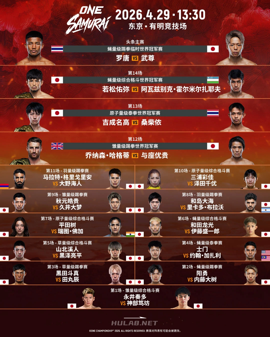 ONE Samurai 1: Rodtang vs. Takeru Ⅱ – watch online from Tokyo’s Ariake Arena on Wednesday, April 29 2026 – live broadcast and video-图片1