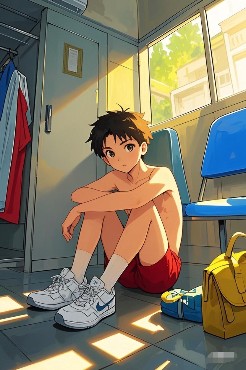 坐在地上的帅气男孩