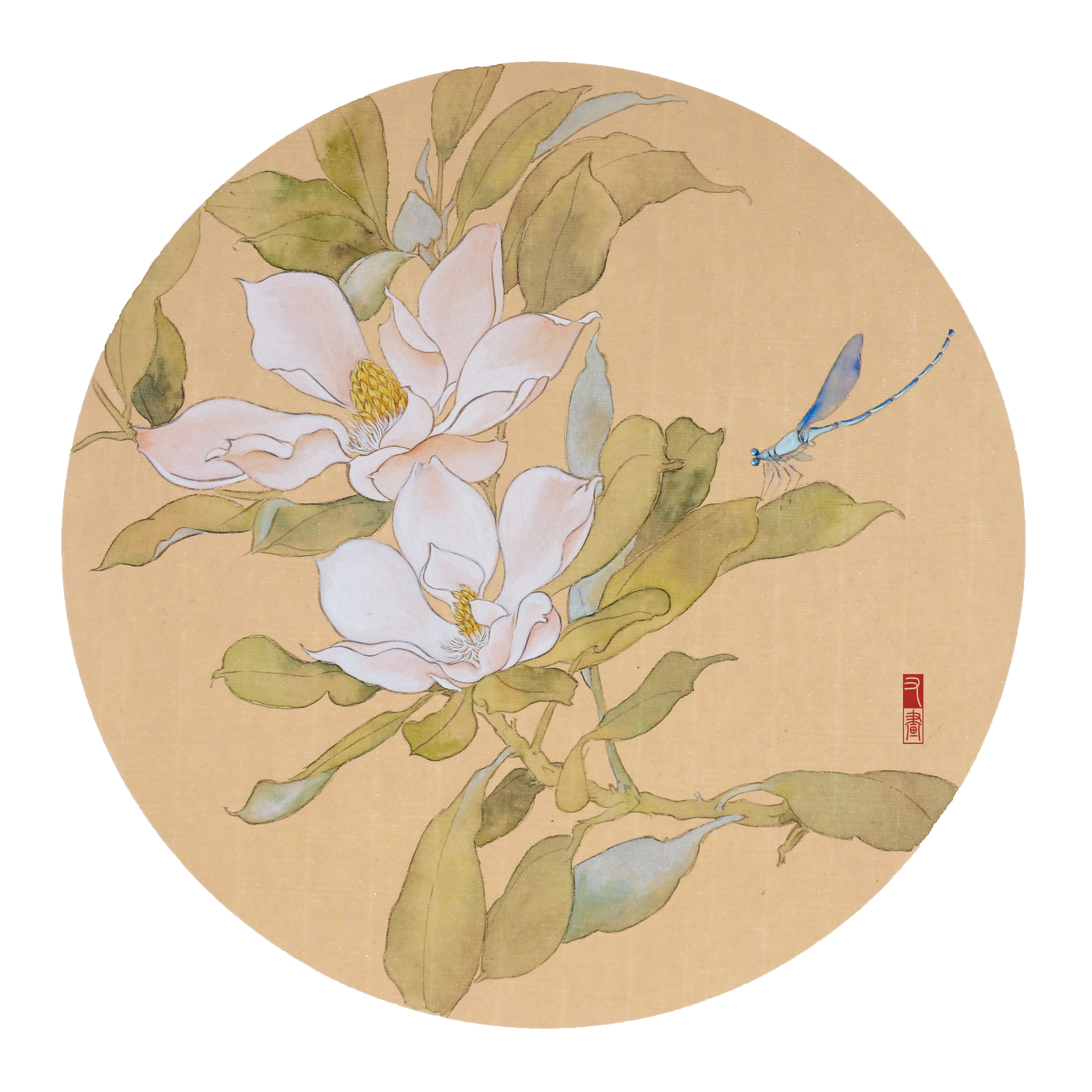 白色分染玉兰花.参照作品,用勾线笔画出线稿.