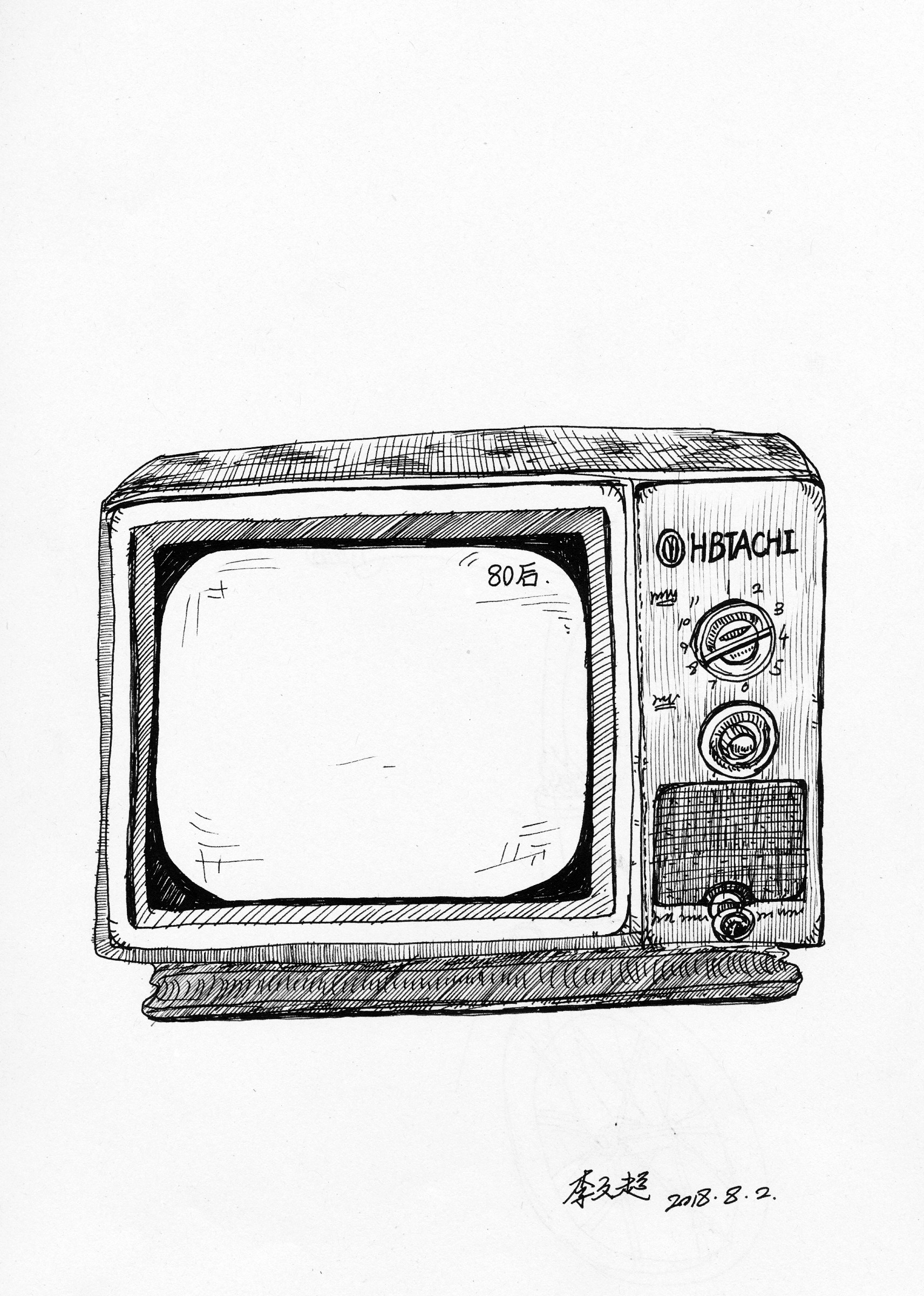 电视机素描静物图片