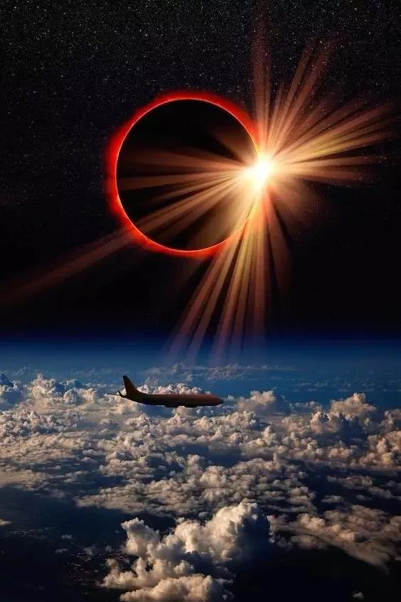飞机在日食下飞行