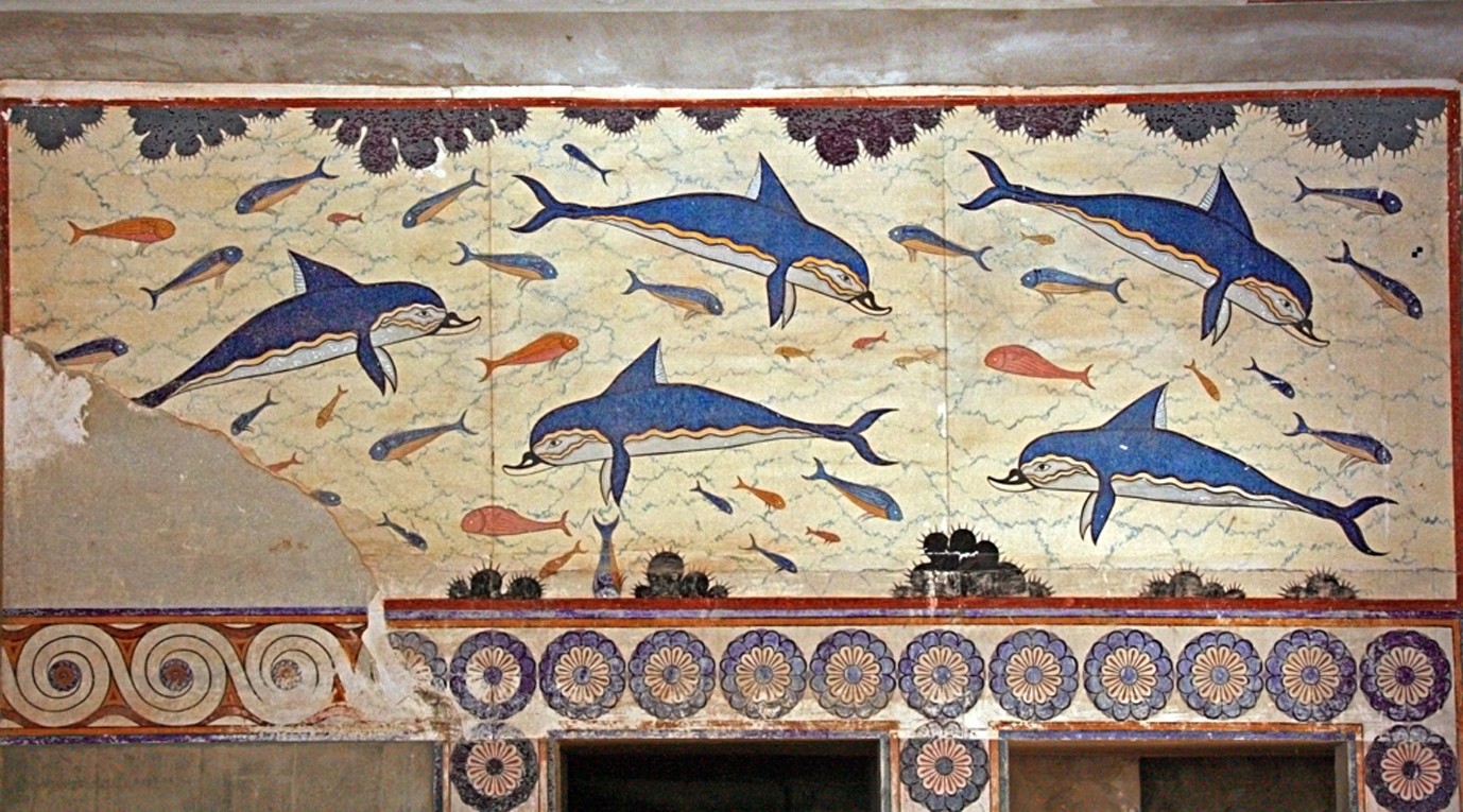 希腊克里特岛米诺斯王宫中的海豚壁画.