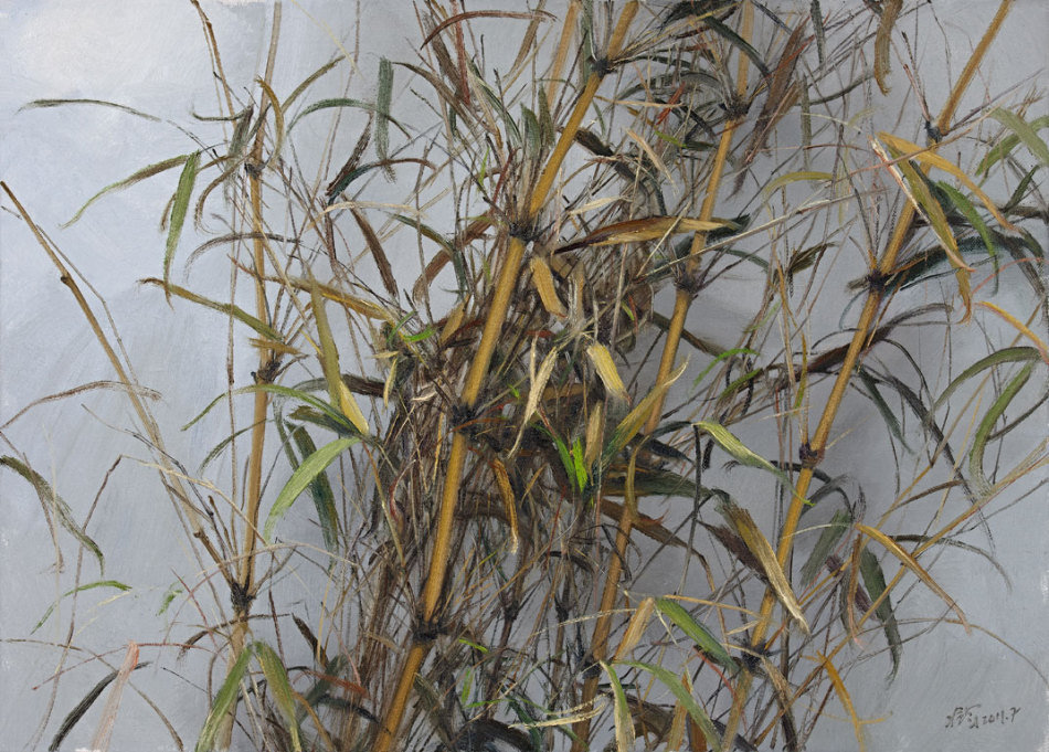 《雨后》冷军还尝试用油画的方式来画国画的传统题材——竹子,西方