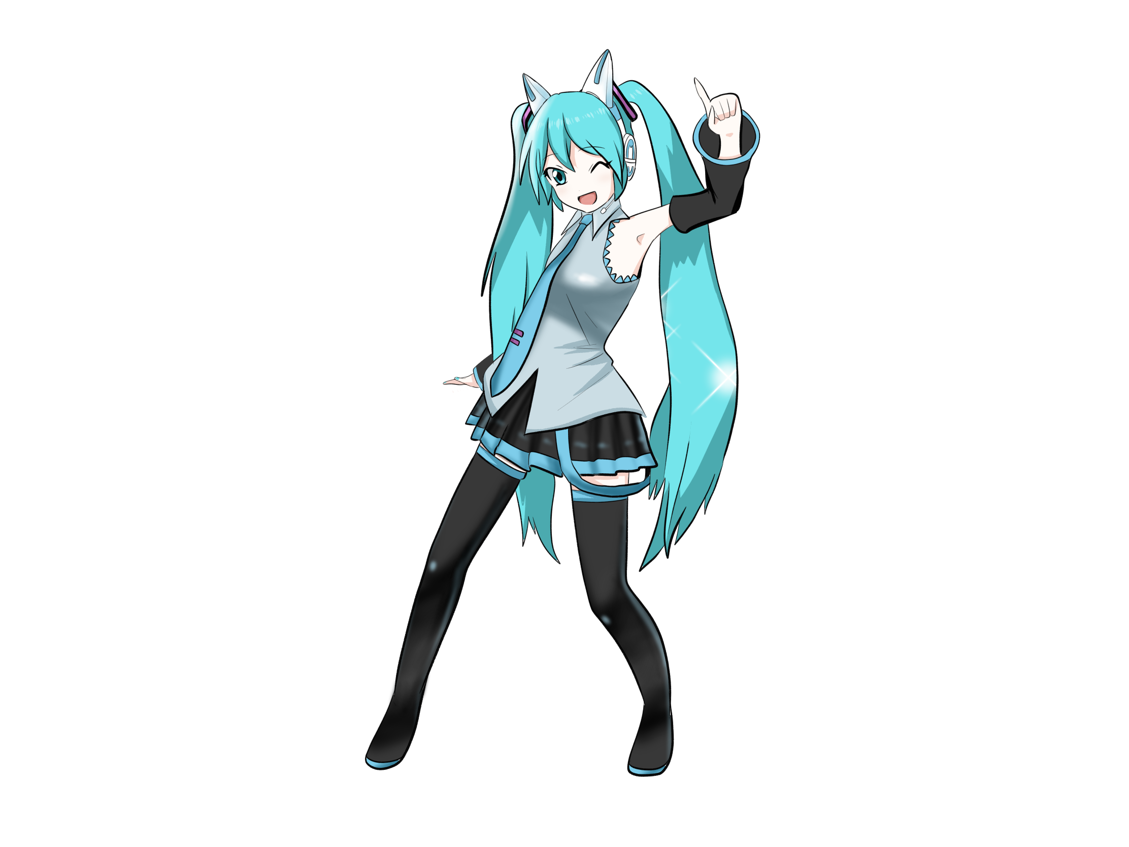 miku猫耳机摸了一张q版耳机miku