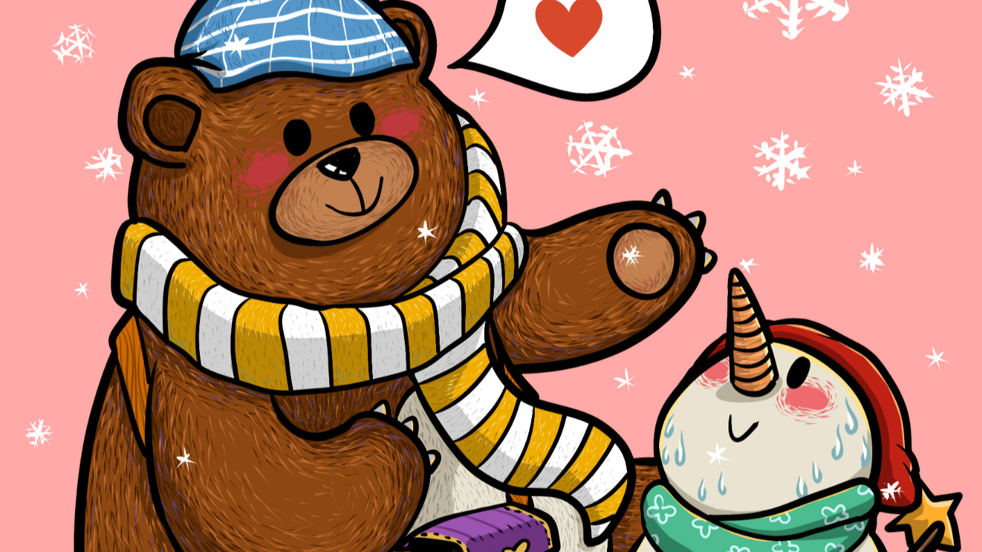 可爱的卡通插画熊绘画过程