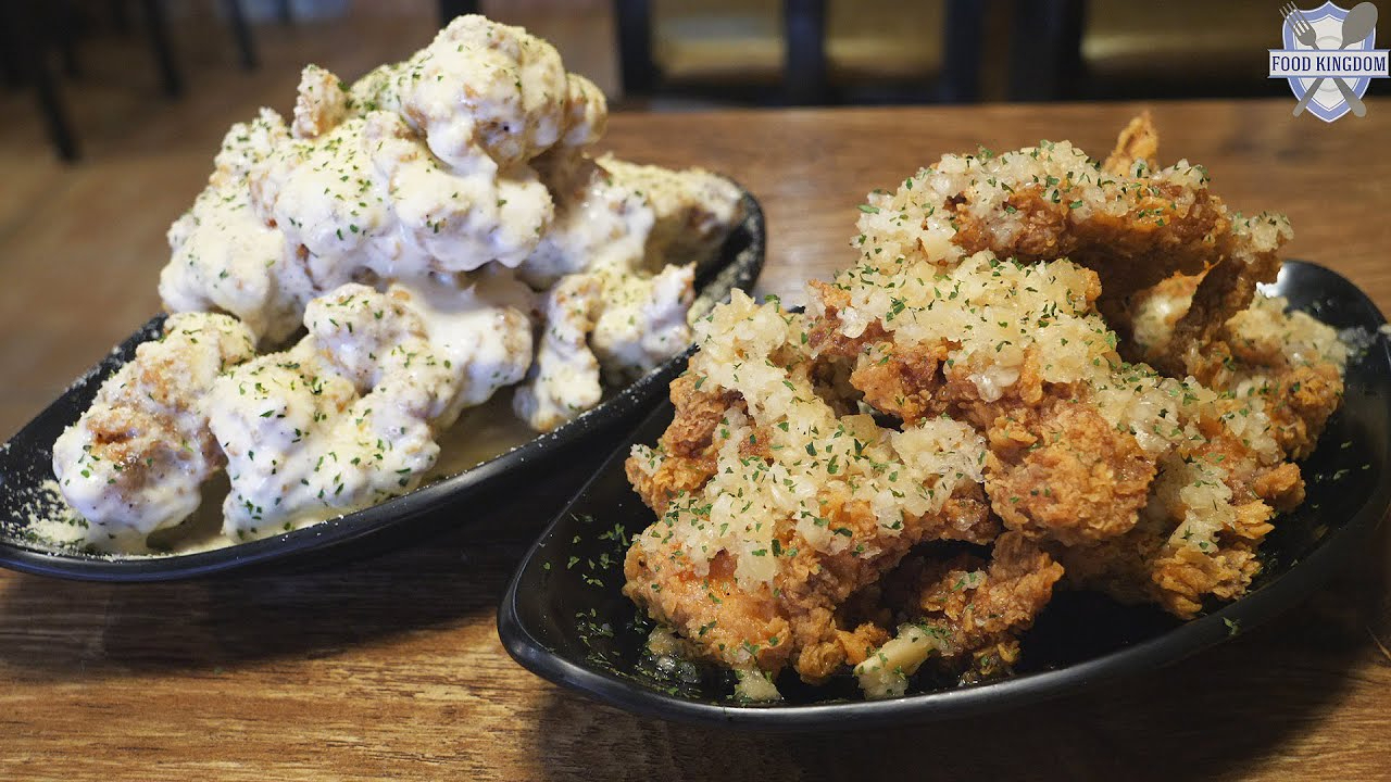 新口味! 韩式炸鸡(奶油酱和大蒜酱),韩国街头小吃!