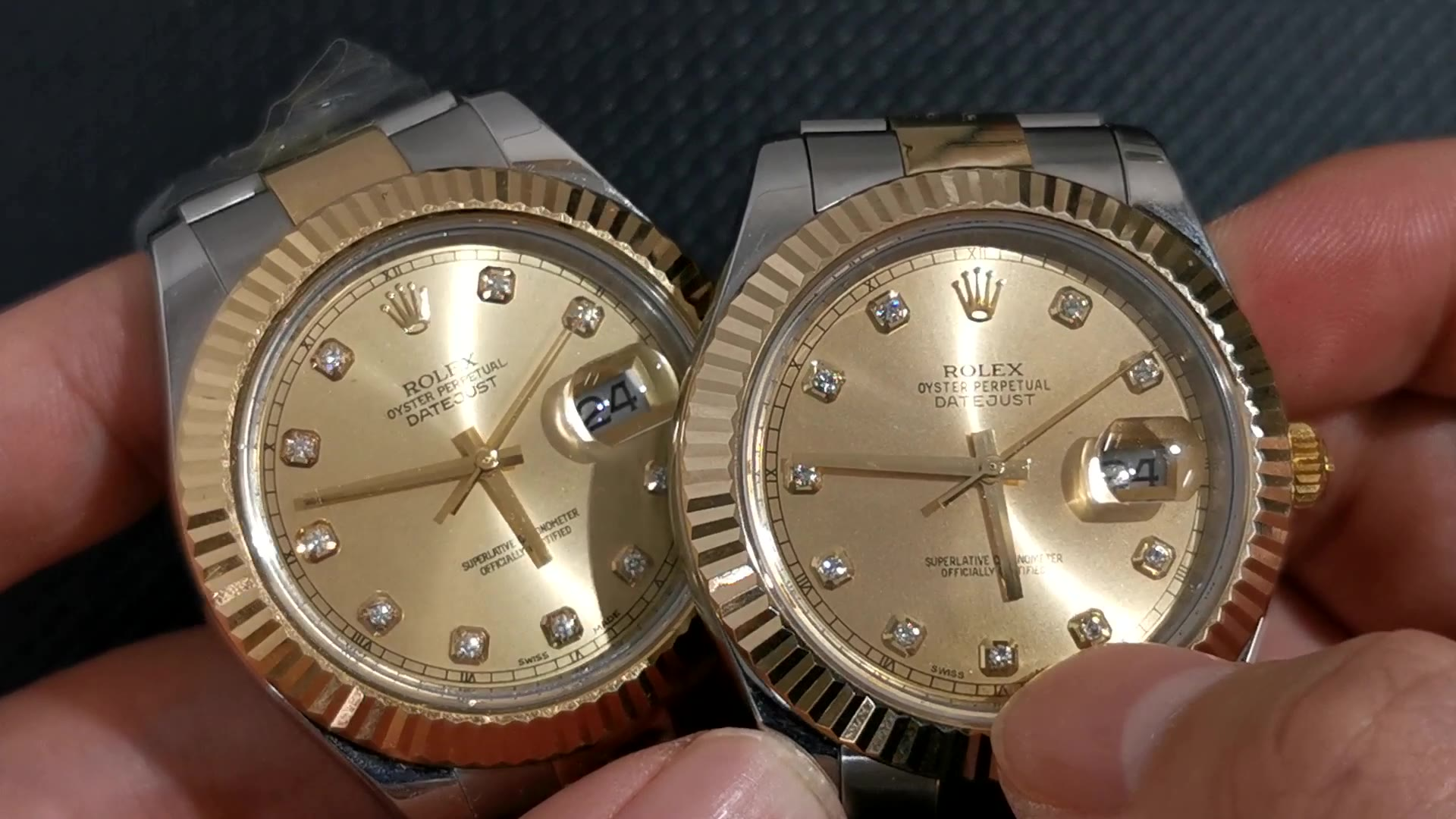 劳力士间金日志腕表真假对比,有金有钻寓意"有进有赚"
