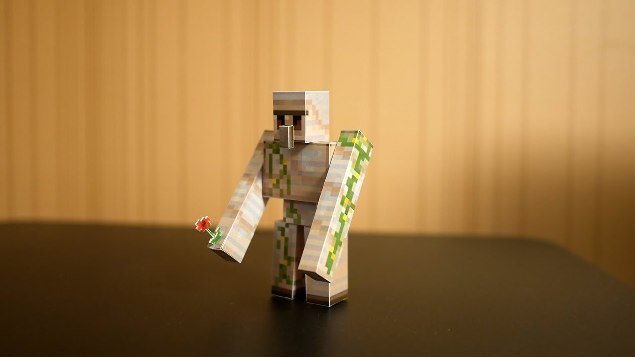 自制我的世界可动铁傀儡纸模它还拿着一朵花动起来真好玩