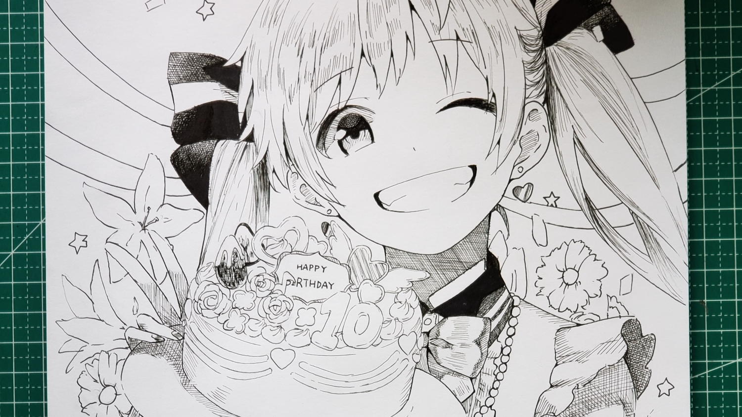 超可爱初音手绘黑白