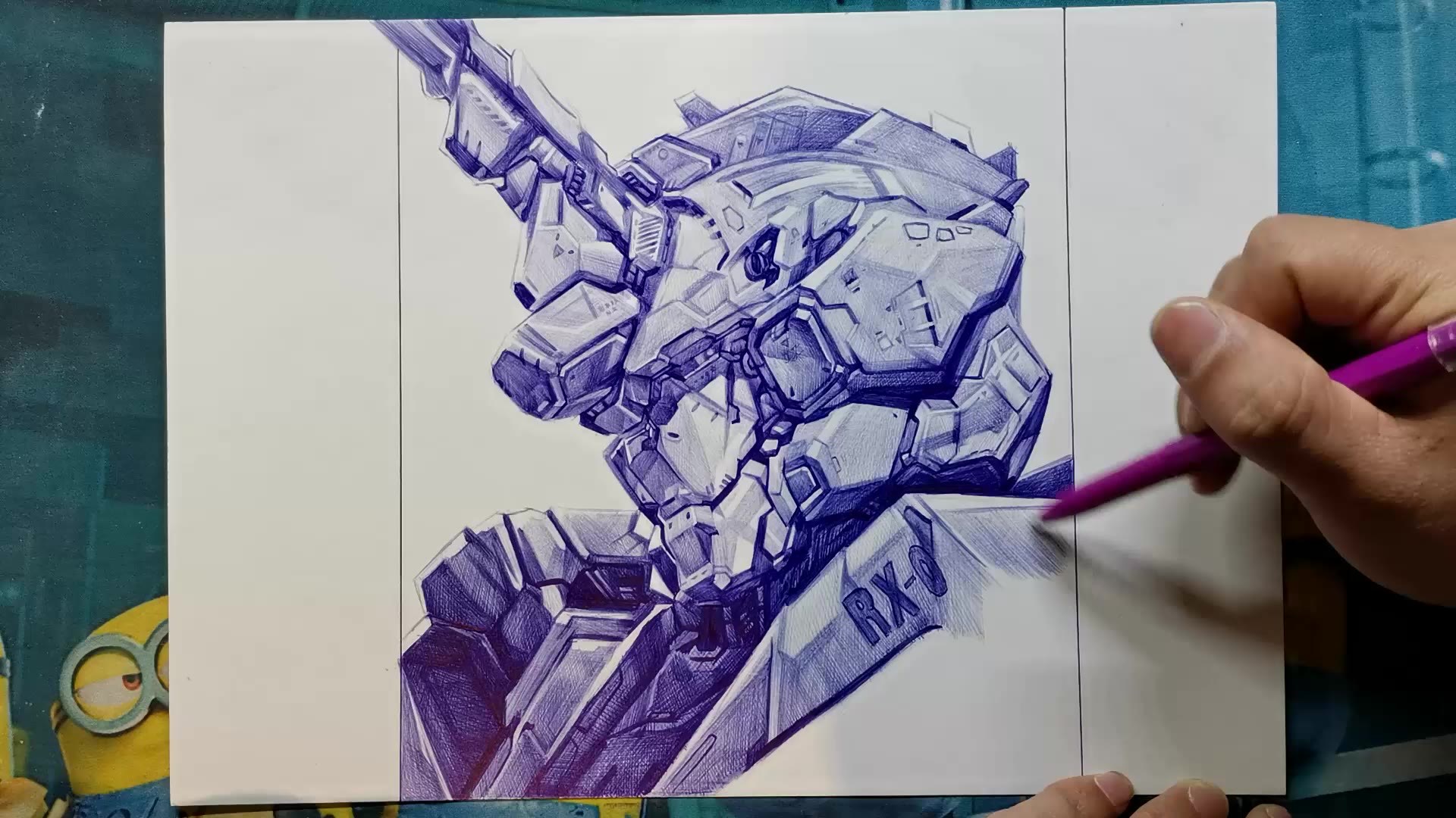 圆珠笔手绘独角兽高达