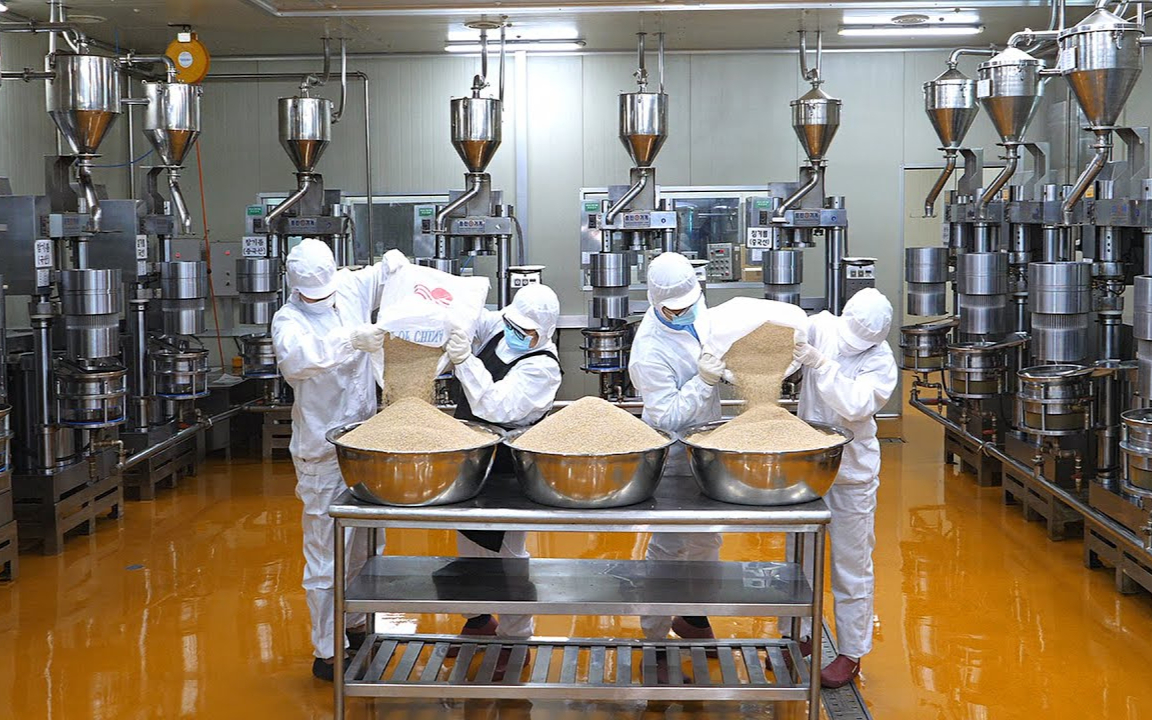 有趣而干净的麻油厂和韩国传统食品