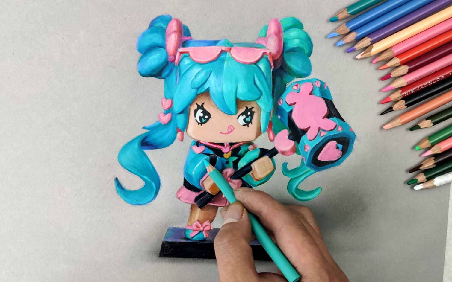 彩铅手绘画迷你世界的小艾手办模型